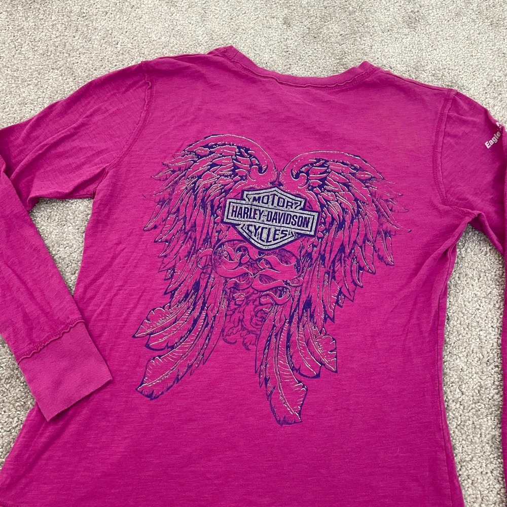 Harley Davidson Top Womens Medium Wings Biker Y2K Keyhole Magenta Graphic